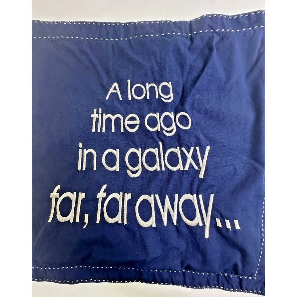 Pottery Barn Star Wars Pillow Sham A Long Time Ago... Blue Embroidered Clean